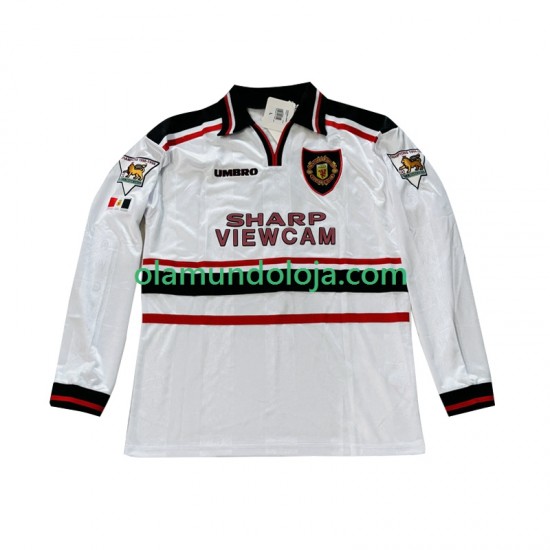 Camisola Manchester United Beckham 7 Retro Homem Equipamento Segundo 1998 1999 Manga Comprida